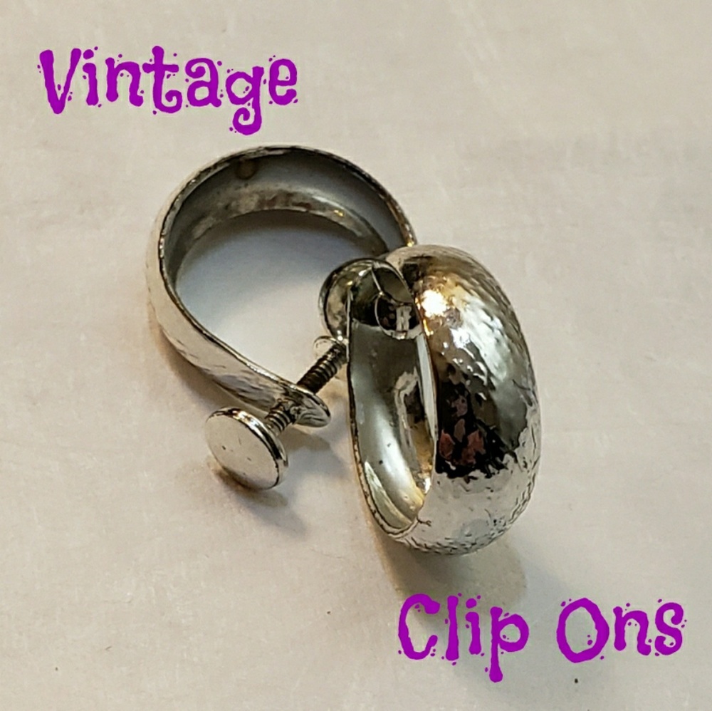Silver Tone Brutalist Screwback Hoop Earrings